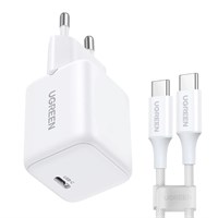 Ugreen Kućni USB X513 GaN punjač 30W USB-C 70894; bijeli + kabel USB-C, 1 m