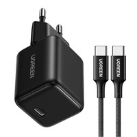 Ugreen Kućni USB X513 GaN punjač 30W USB-C 70895; crni + kabel USB-C, 1 m